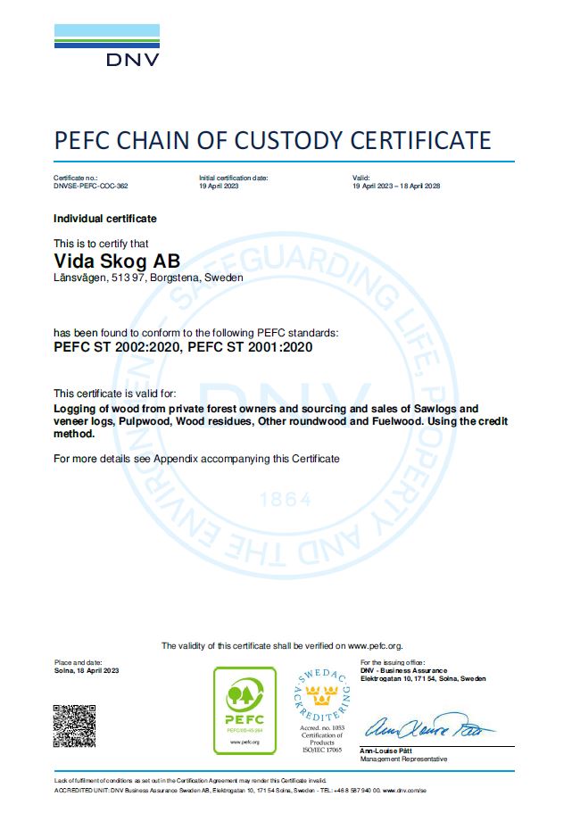 test2PEFC CHAIN OF CUSTODY CERTIFICATE - Vida Skog AB