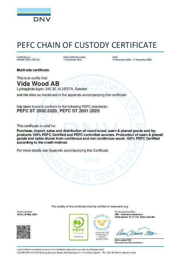 test2PEFC CHAIN OF CUSTODY CERTIFICATE - Vida Wood AB